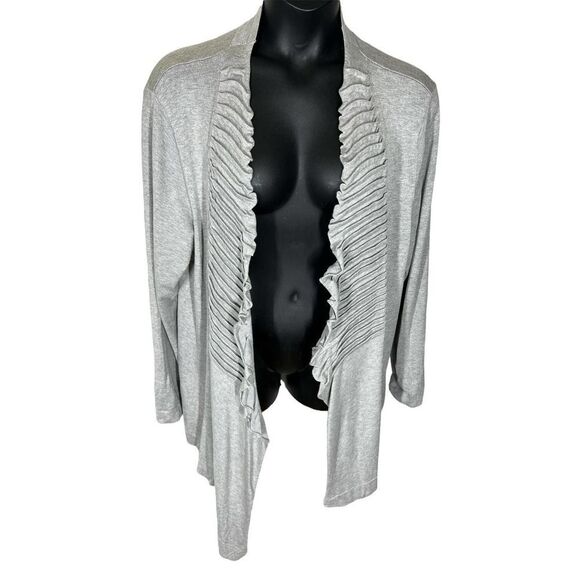 Style Portfolio Gray Open Front Pleated Cardigan Sweater Women’s Size 2X - Picture 1 of 4